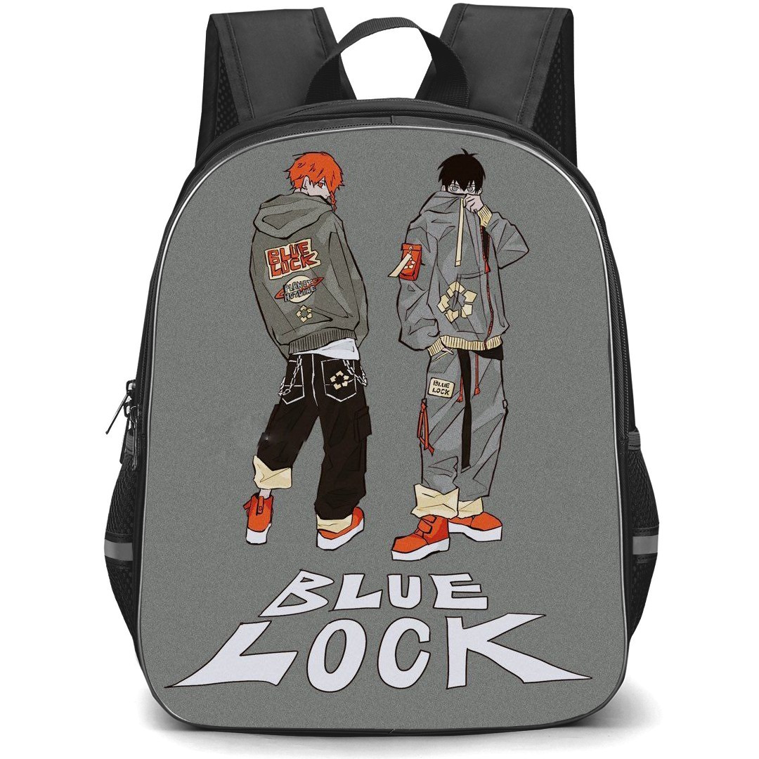 Blue Lock Backpack StudentPack - Ranze Kurona Yoichi Isagi Illustration On Grey Background