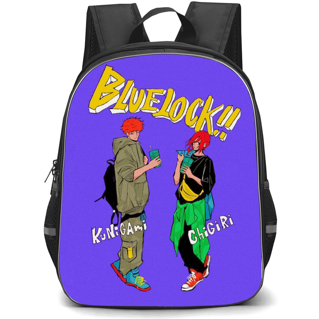 Blue Lock Backpack StudentPack - Rensuke Kunigami Hyoma Chigiri Illustration On Purple Background