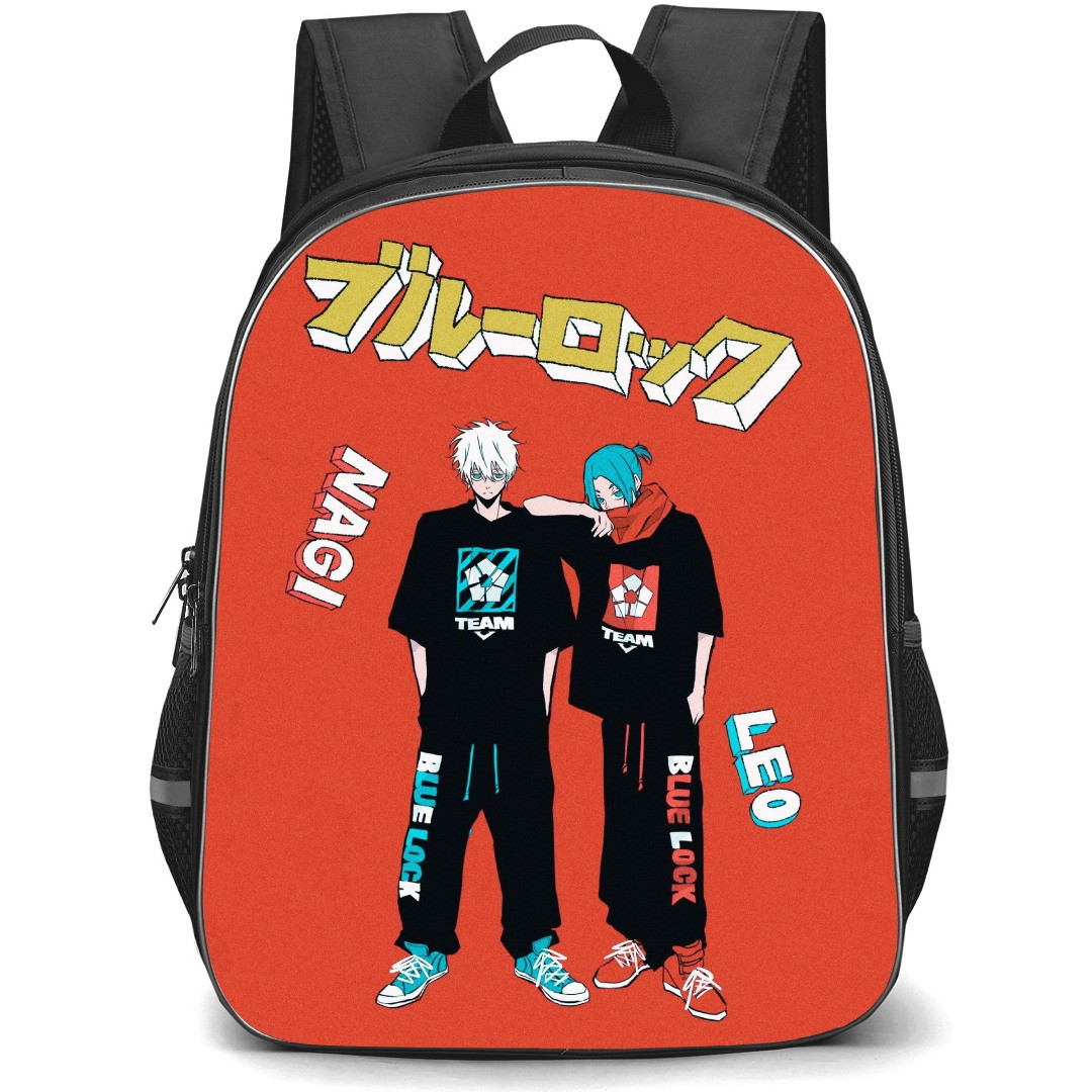 Blue Lock Backpack StudentPack - Seishiro Nagi Reo Mikage Illustration On Orange Background