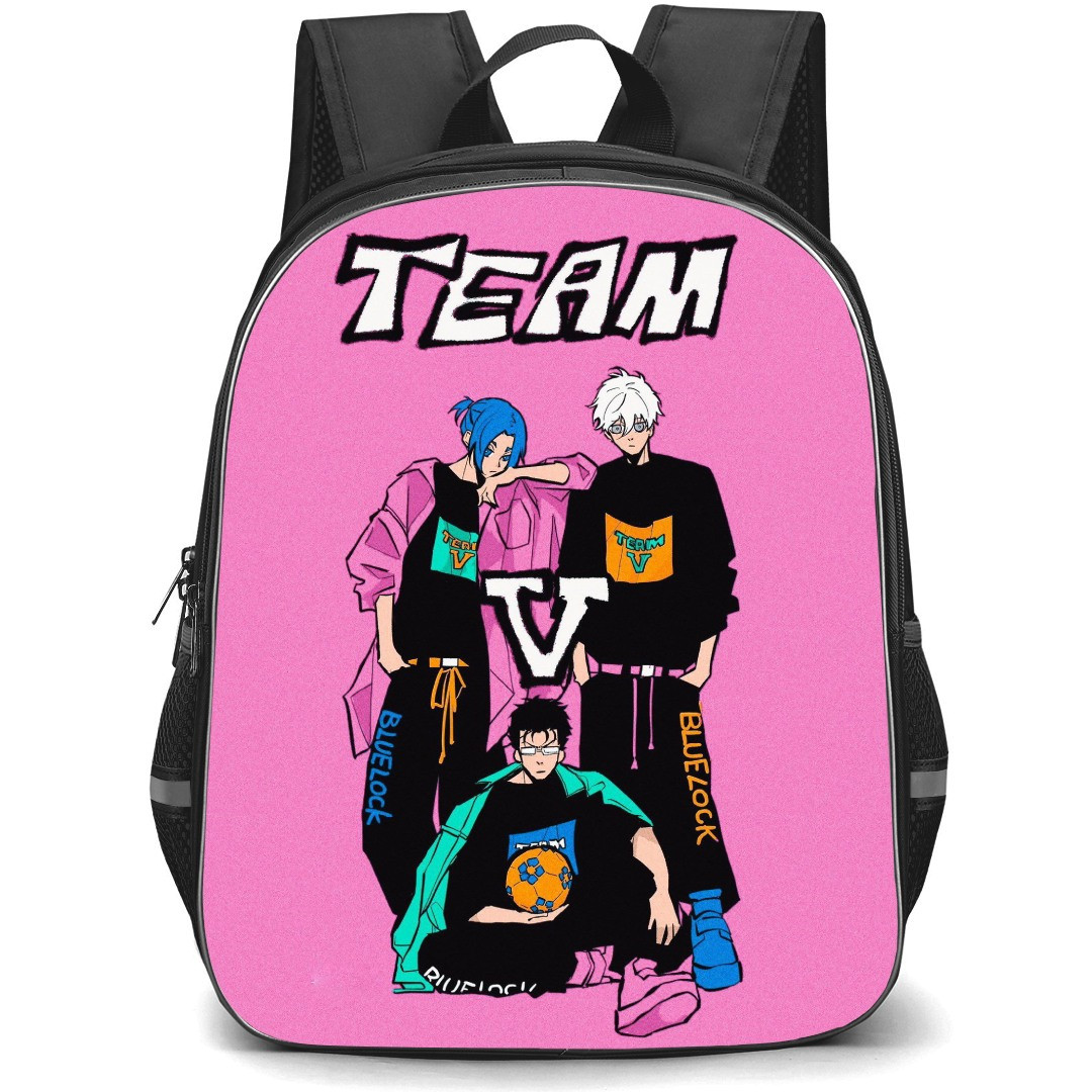 Blue Lock Backpack StudentPack - Team V Illustration On Pink Background