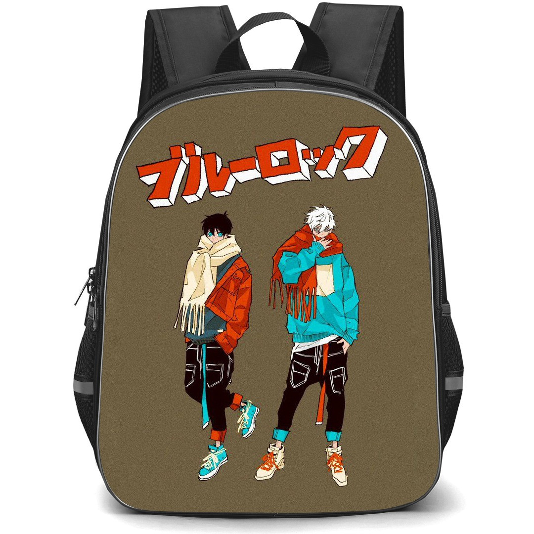 Blue Lock Backpack StudentPack - Yoichi Isagi Seishiro Nagi Illustration On Brown Background