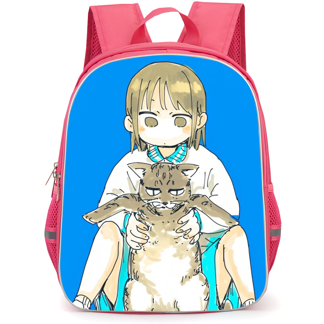 Blue Box Chinatsu Kano Backpack StudentPack - Chinatsu Kano Sitting With A Cat Manga Drawing On Blue Background