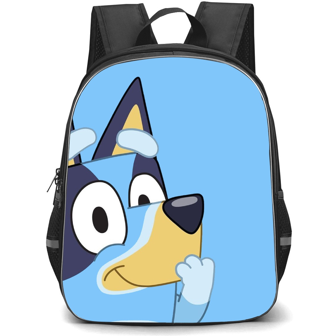 Bluey School Backpack StudentPack - Bluey Side Porait Blue Background