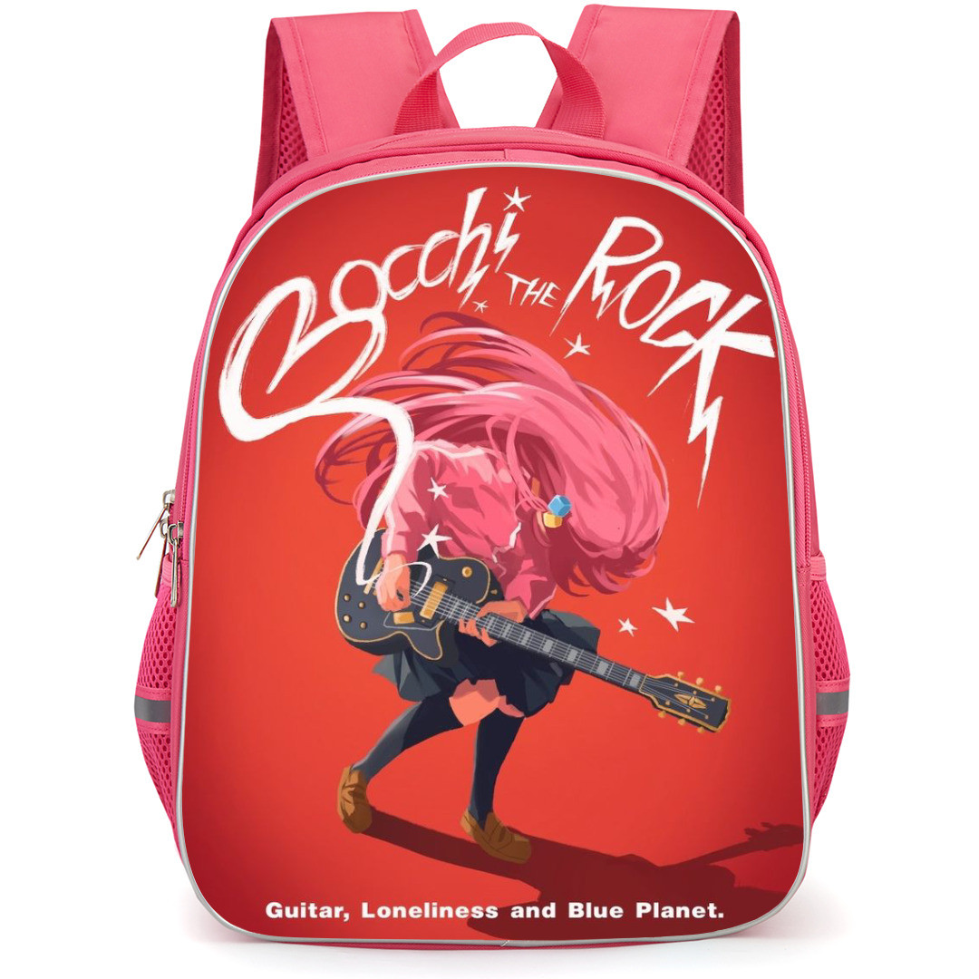 Bocchi The Rock Hitori Gotoh Backpack StudentPack - Hitori Gotoh Playing Guitar On Red Background