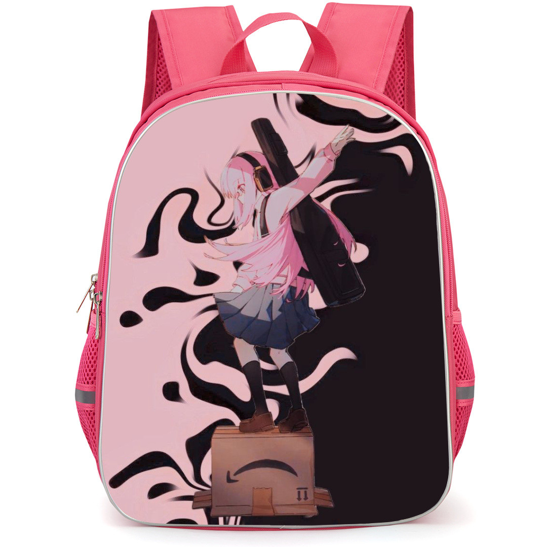 Bocchi The Rock Hitori Gotoh Backpack StudentPack - Hitori Gotoh Standing On A Box Pink Black Background