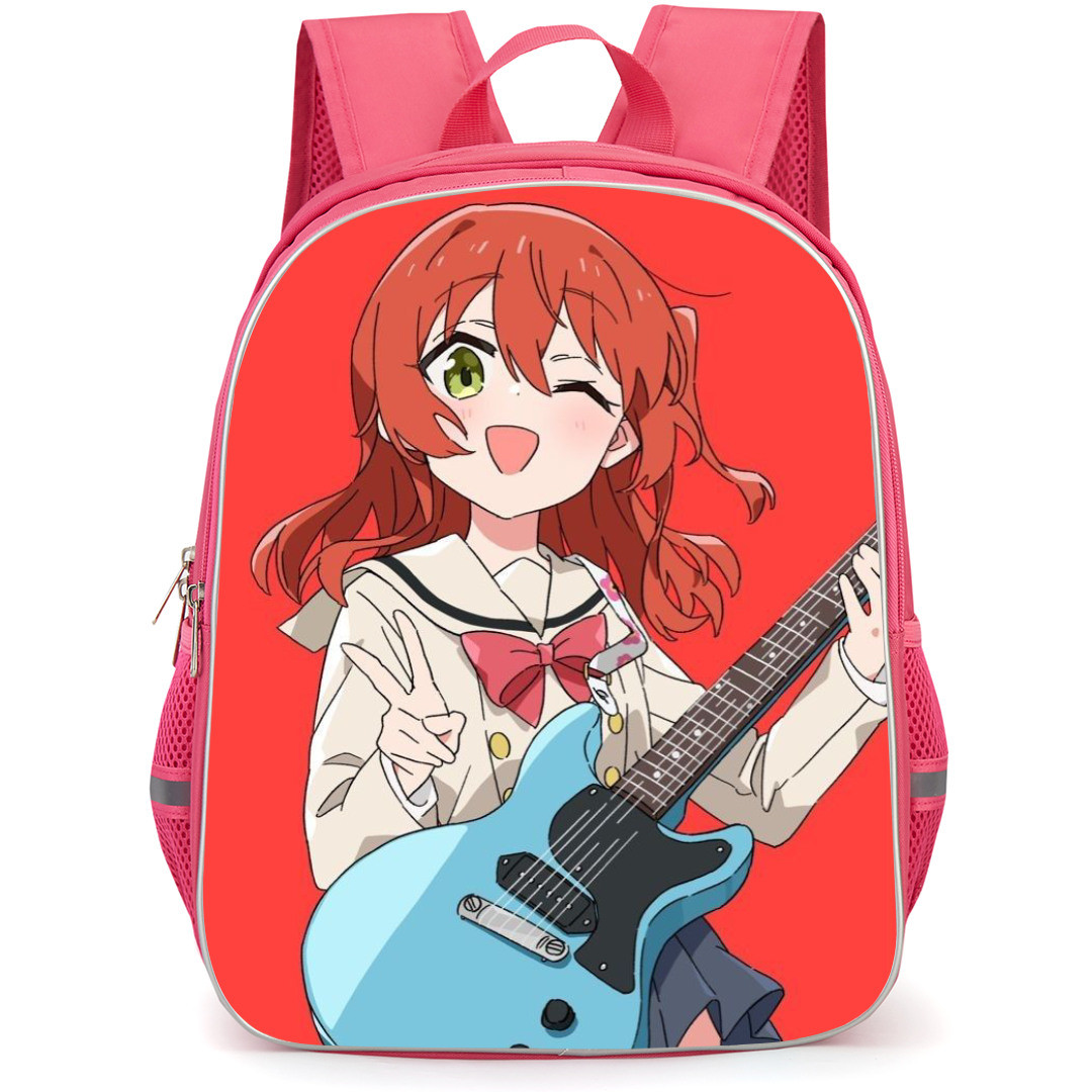 Bocchi The Rock Ikuyo Kita Backpack StudentPack - Ikuyo Kita Anime Art Playing Guitar On Red Background