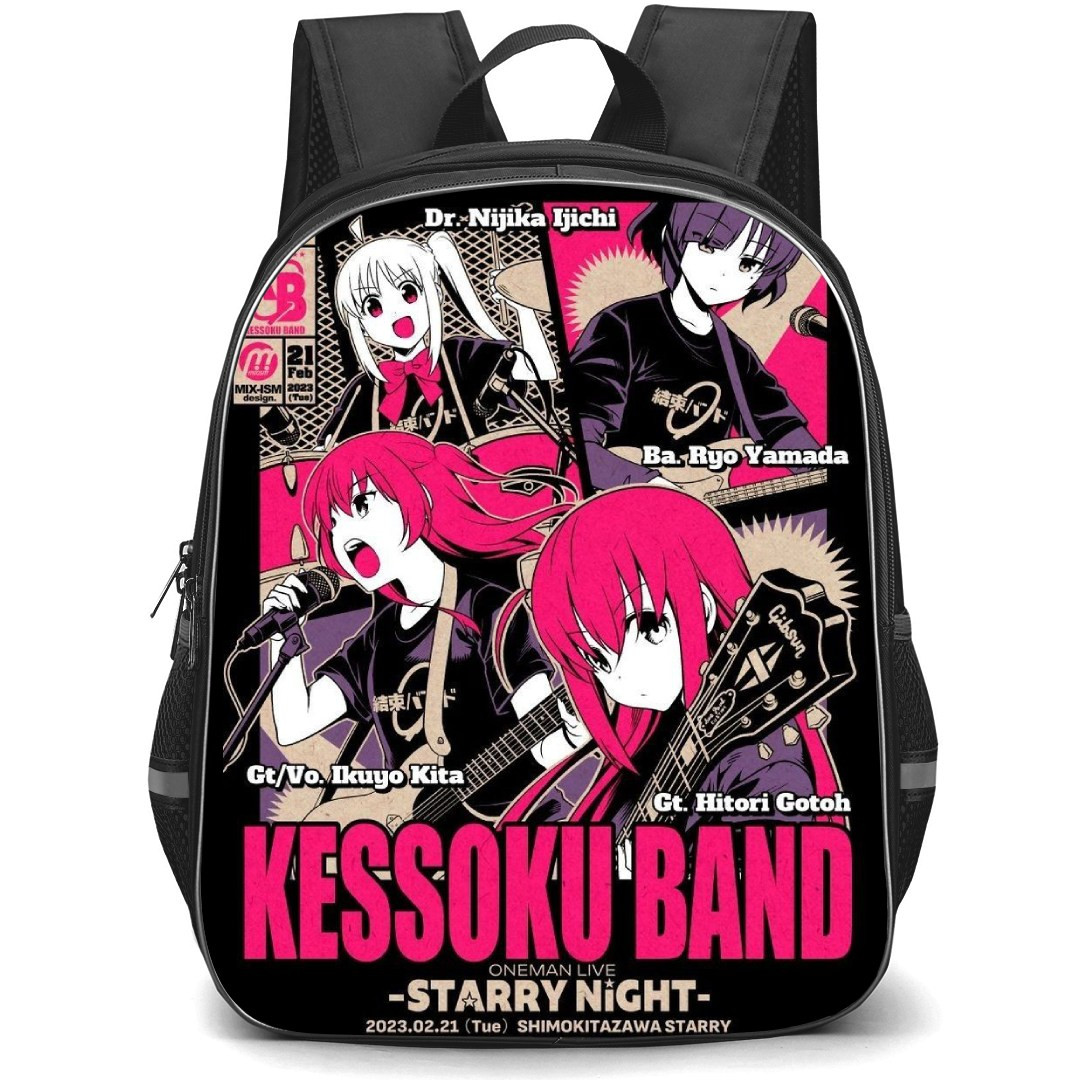 Bocchi The Rock Backpack StudentPack - Bocchi The Rock Kessoku Band Pink Illustration Art On Black Background
