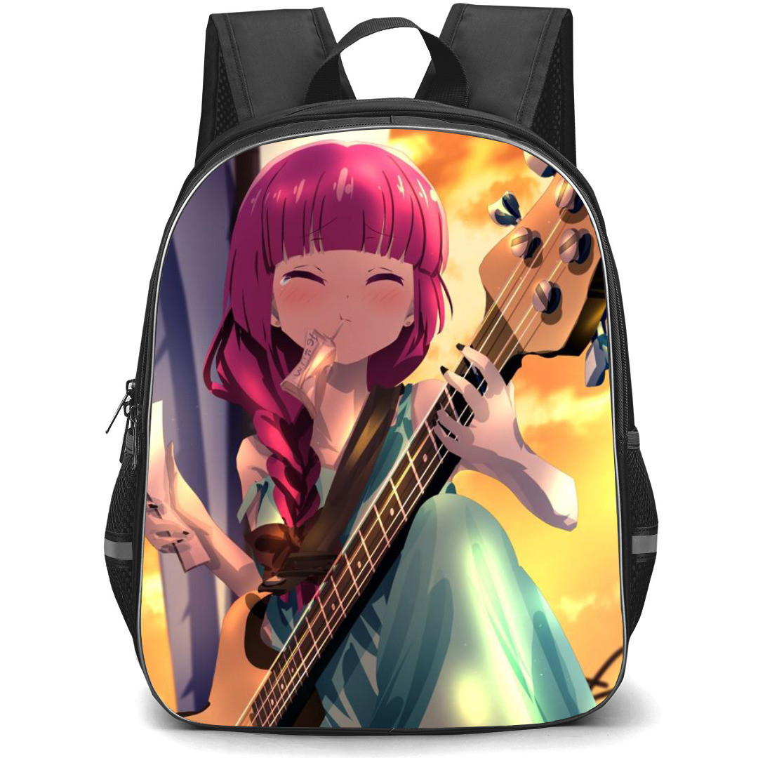 Bocchi The Rock Kikuri Hiroi Backpack StudentPack - Kikuri Hiroi Playing Guitar Anime Art Illustration