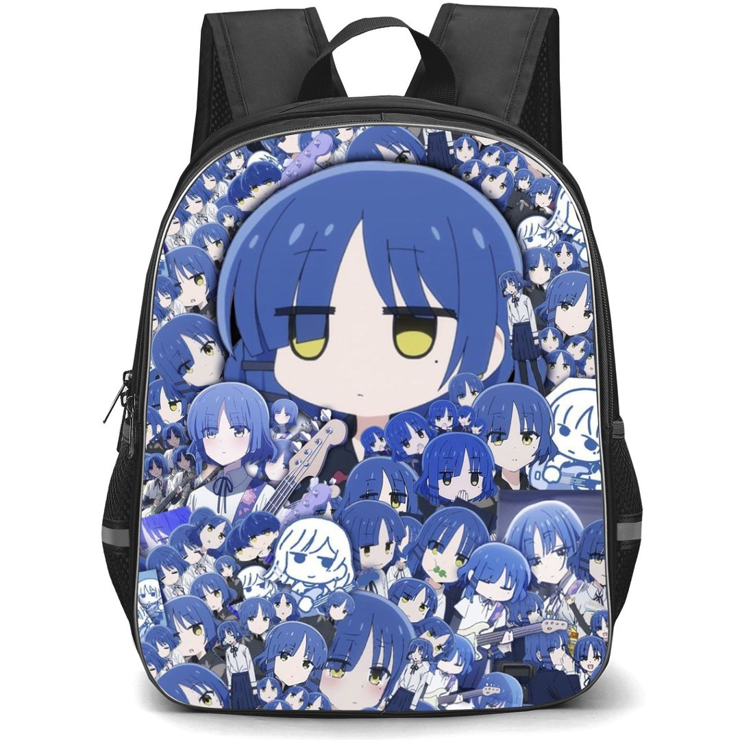 Bocchi The Rock Ryo Yamada Backpack StudentPack - Ryo Yamada Blue Hair Anime Art Collage