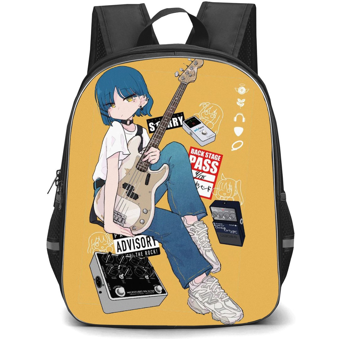 Bocchi The Rock Ryo Yamada Backpack StudentPack - Ryo Yamada Sitting With Guitar Anime Art Sticker