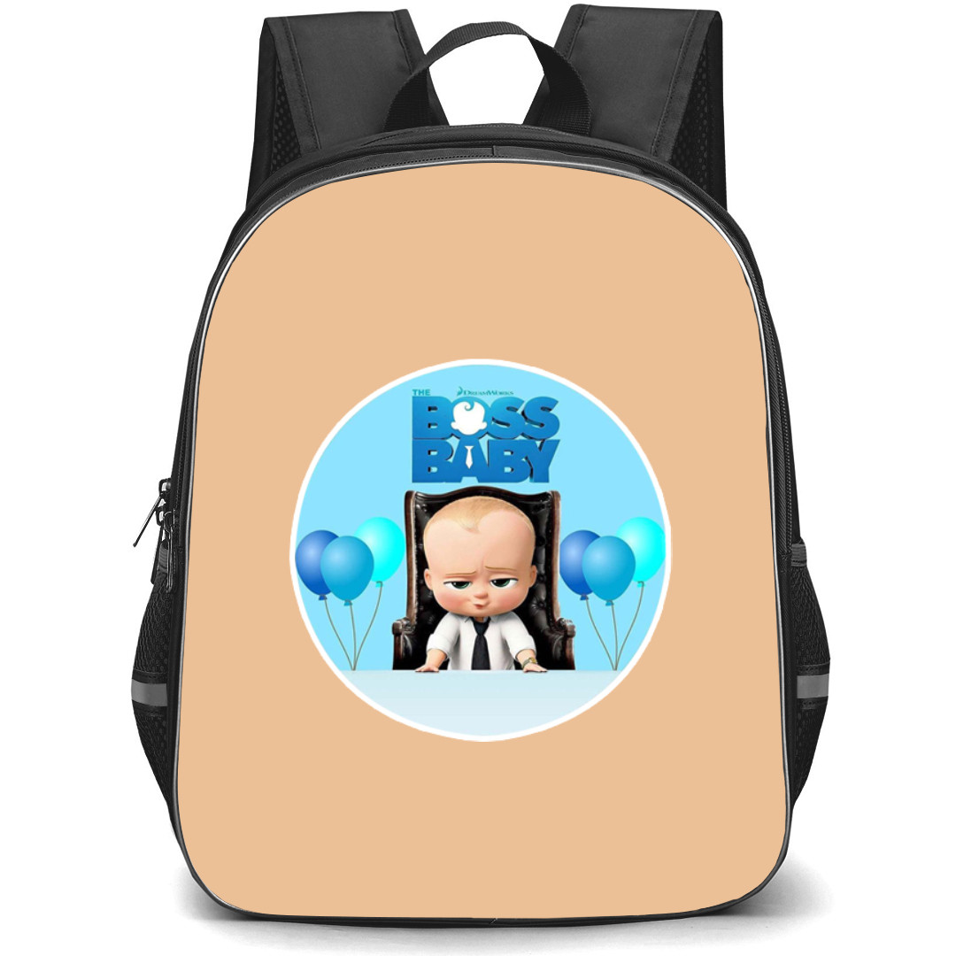 The Boss Baby Backpack StudentPack - The Boss Baby Blue Balloons And Suit Baby Round Birthday Sticker