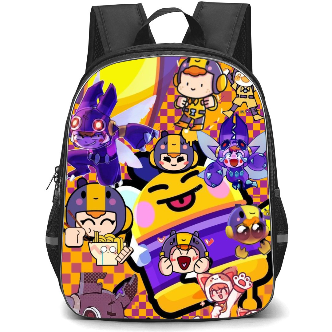 Brawl Stars Bea Backpack StudentPack - Brawl Stars Bea Sticker On Purple Yellow Art Background