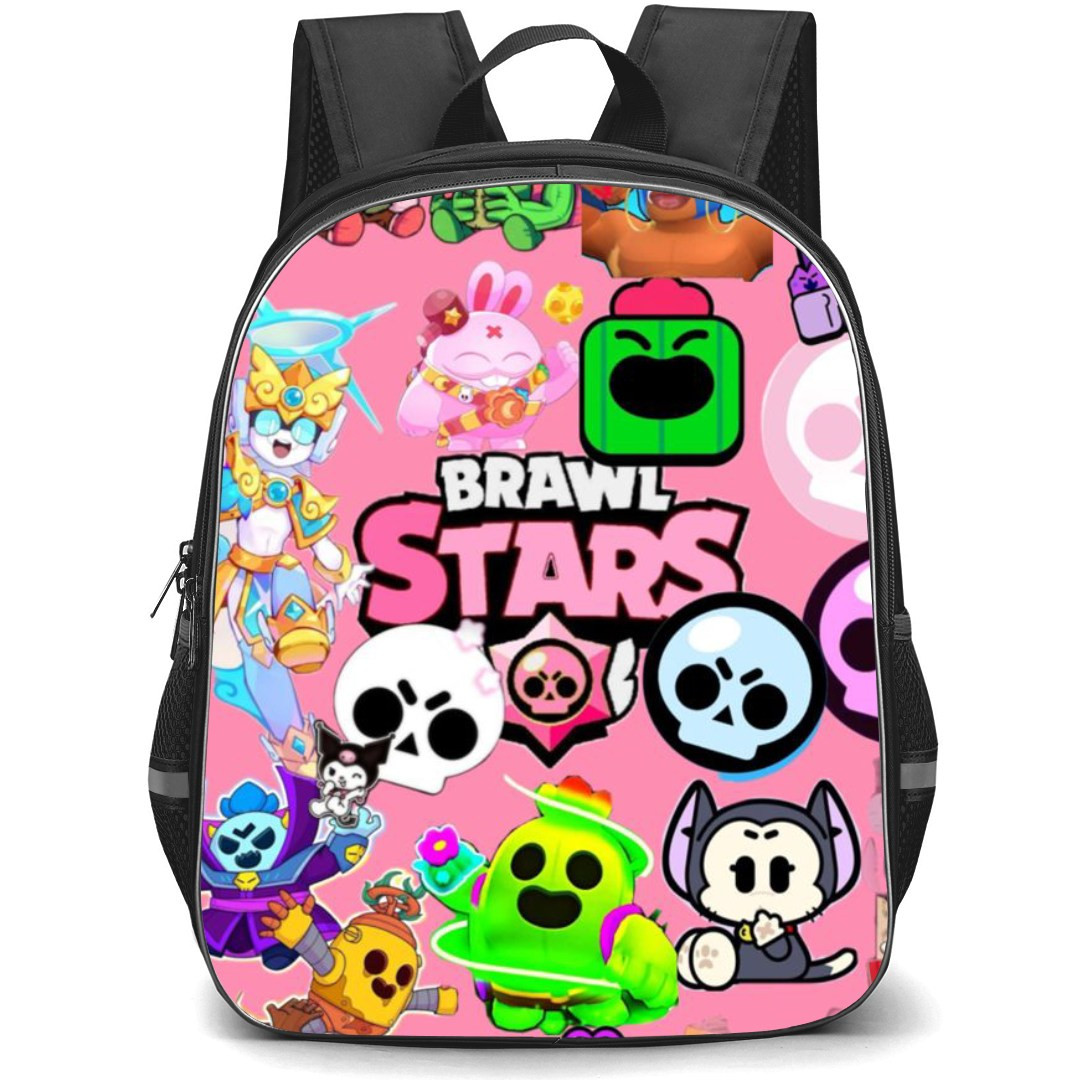 Brawl Stars Backpack StudentPack - Brawl Stars Characters Sticker On Pink Background