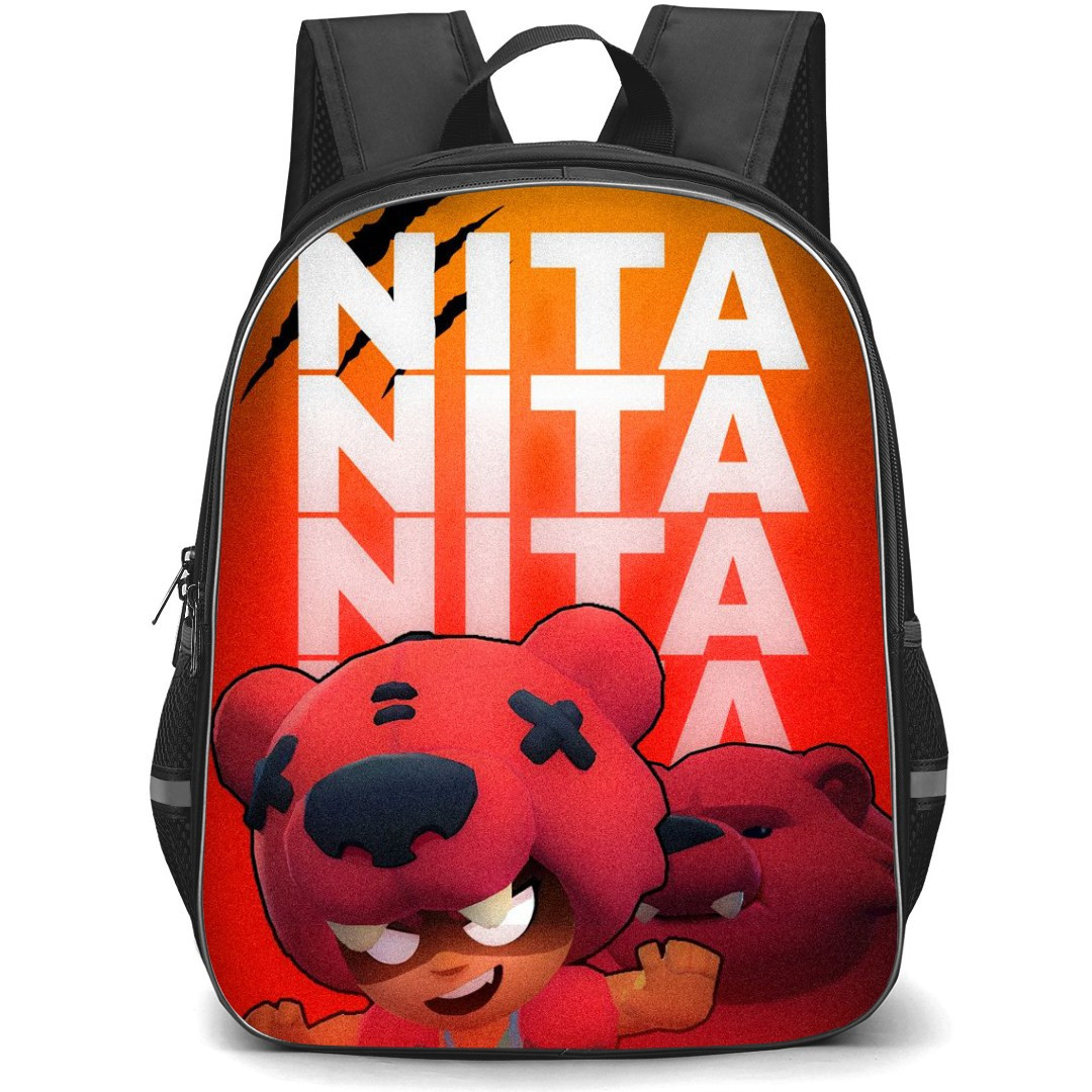 Brawl Stars Nita Backpack StudentPack - Brawl Stars Nita And Bear On Word Art Neon Light Background