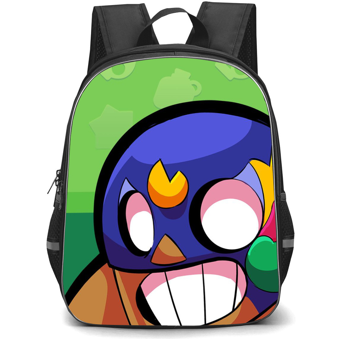 Brawl Stars El Primo Backpack StudentPack - Brawl Stars El Primo Half Face Illustration Art On Green Background