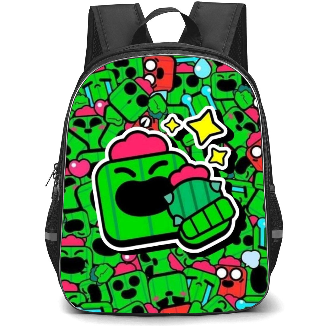 Brawl Stars Spike Backpack StudentPack - Brawl Stars Spike Avatar Sticker On Pattern Art Background