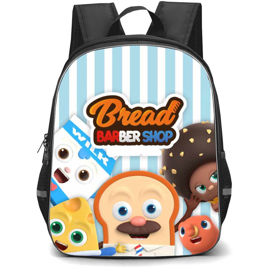 Bread Barbershop Backpack School Bag StudentPack - Characters Smiling Series Poster Black And White Stripe Background