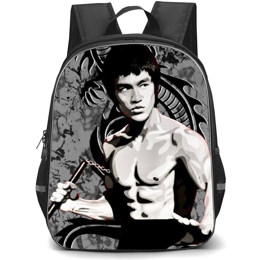 Bruce Lee Backpack StudentPack - Bruce Lee Grayscale Portrait In Dragon Background