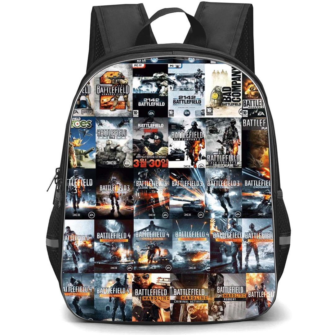 Battlefield Backpack School Bag StudentPack - Battlefield Game Covers Collage