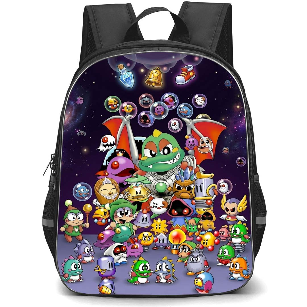 Bubble Bobble Backpack School Bag StudentPack - Bubble Bobble Characters Smiling Portrait Collage