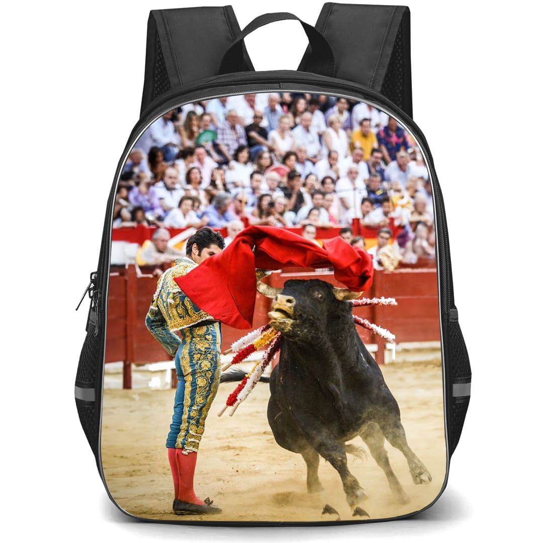 Bullfighters Backpack School Bag StudentPack - Bullfighters Bull Running On Capote Poster