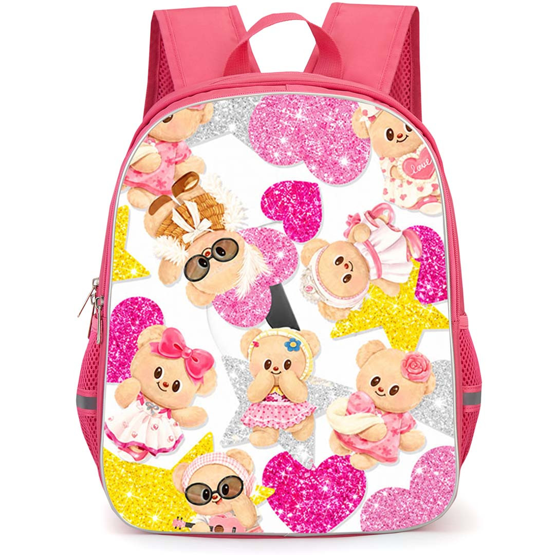 Butterbear Backpack School Bag StudentPack - Butterbear Pink Hearts And Glitter Stars Pattern Art Poster