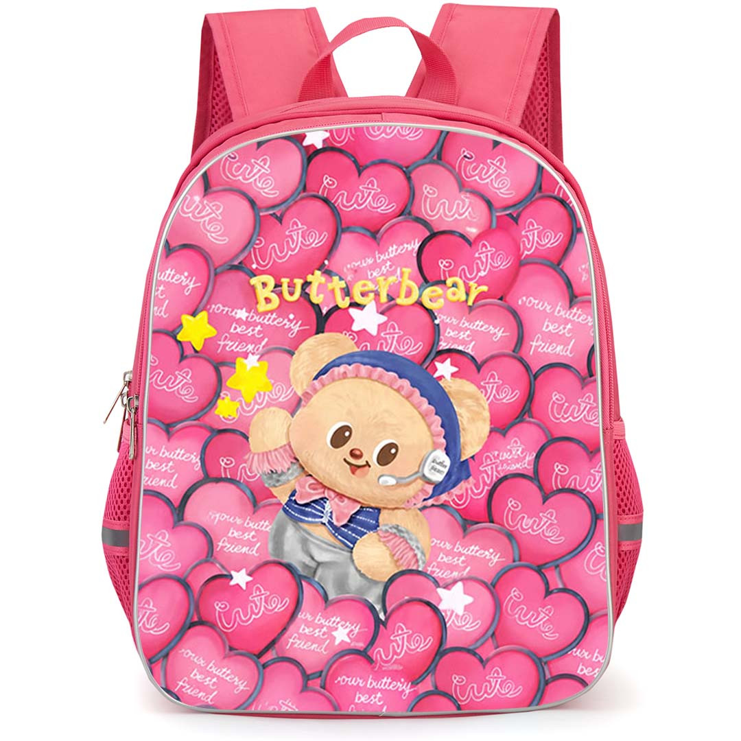 Butterbear Backpack School Bag StudentPack - Butterbear Sweet Pink Hearts Pattern Art Poster