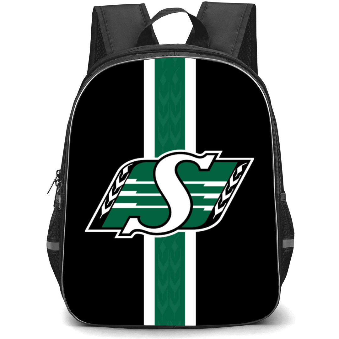 Saskatchewan Roughriders Backpack School Bag StudentPack - Logo In Green And White Line Background