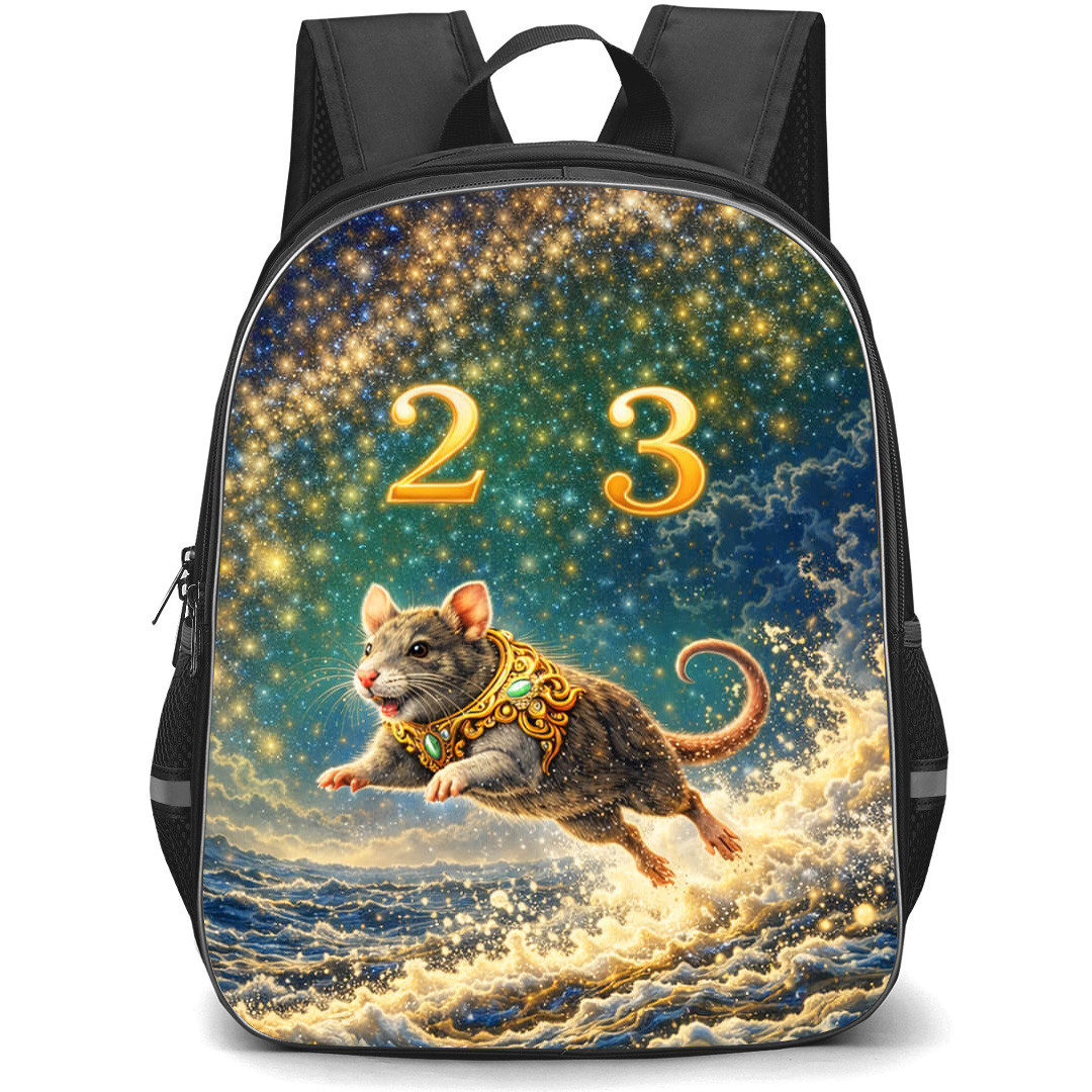Chinese Zodiac Rat Sign Backpack School Bag StudentPack - Rat Sign Primary Element Water Lucky Numbers 2 and 3