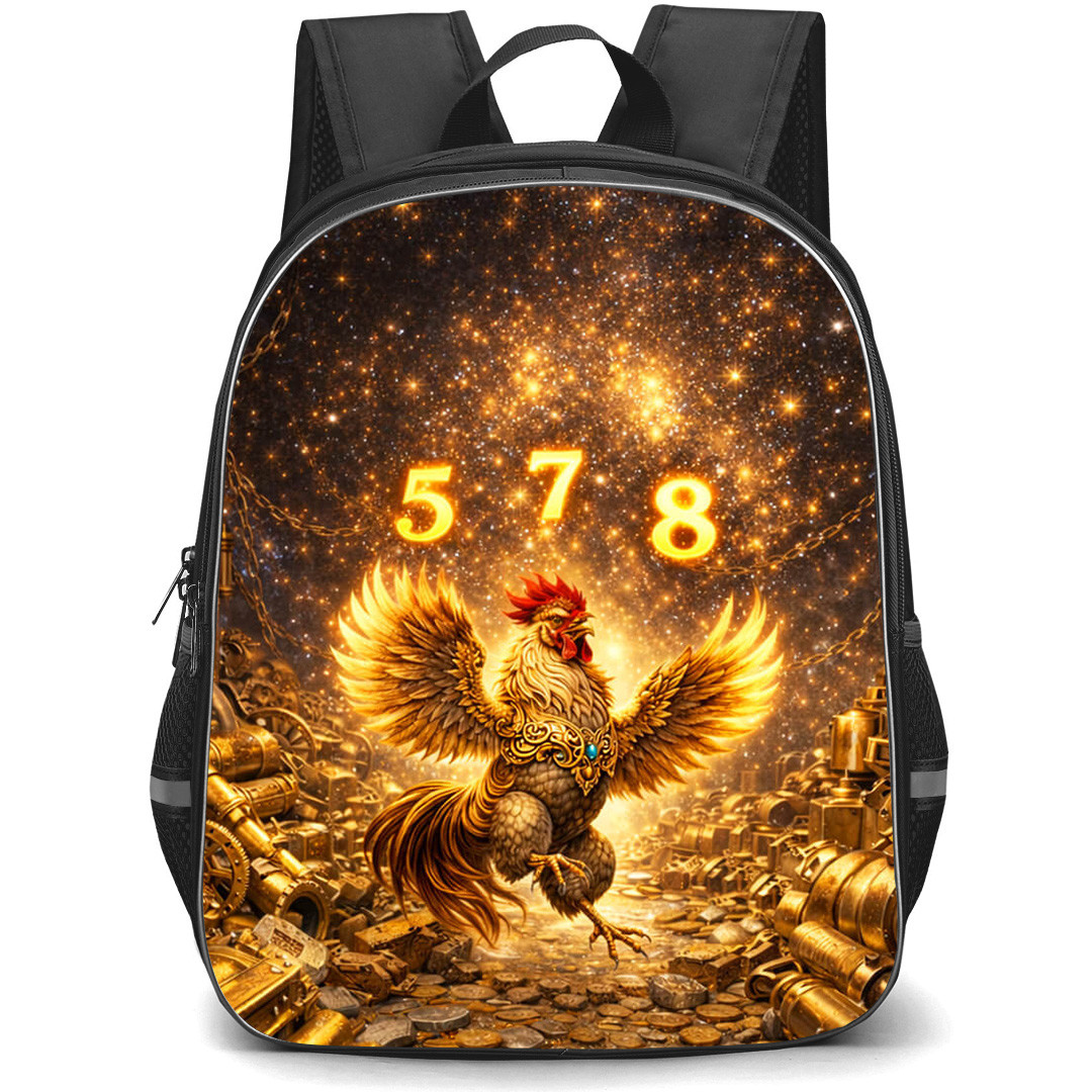 Chinese Zodiac Rooster Chicken Sign Backpack School Bag StudentPack - Rooster Chicken Sign Primary Element Metal Lucky Number 5 7 and 8