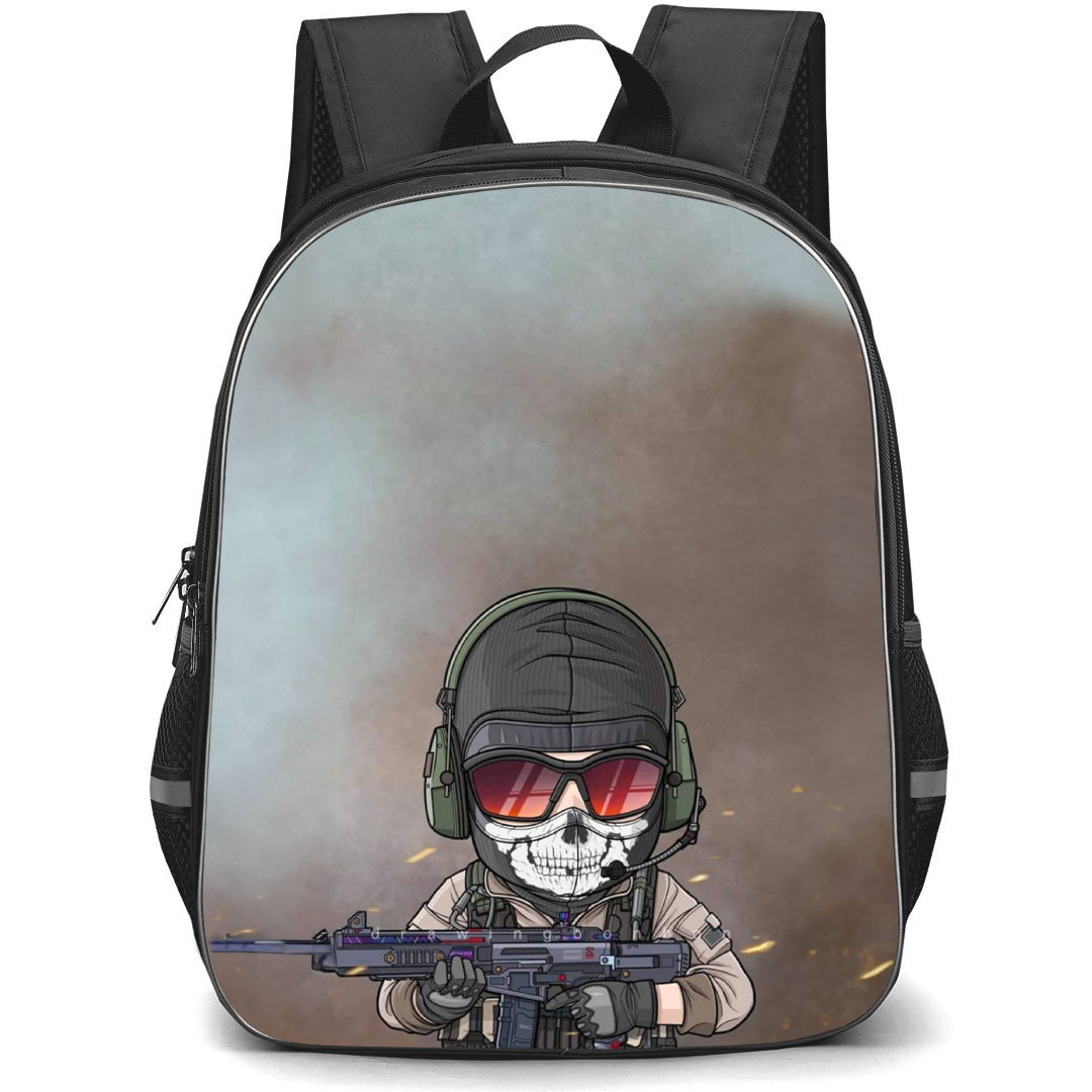 Call Of Duty Ghost Backpack StudentPack - Ghost Cartoon Art On Gray Background