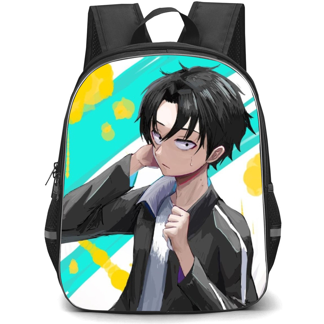 Call of The Night Kou Yamori Backpack StudentPack - Kou Yamori Teal Yellow Spots Watercolor