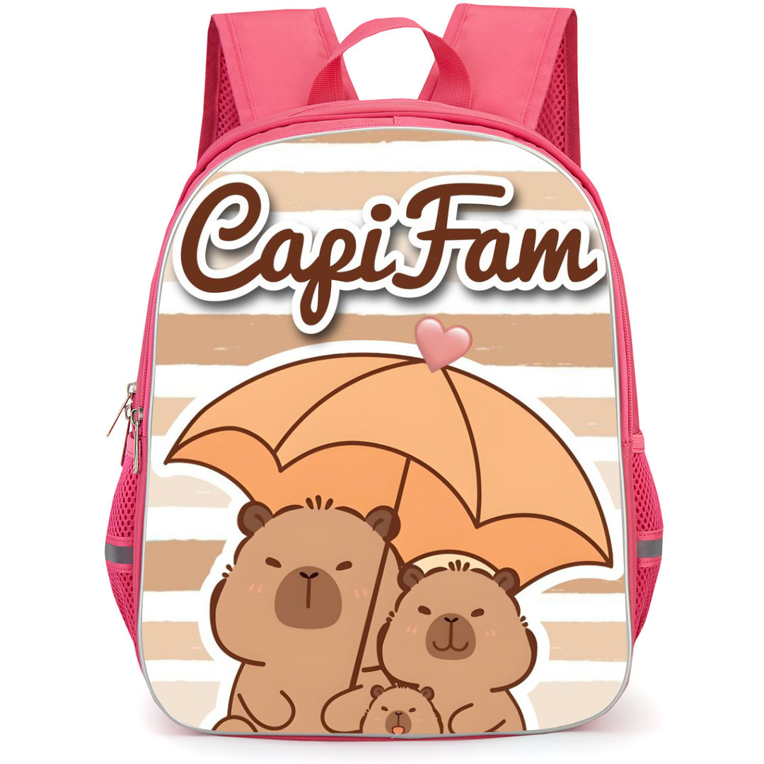 Capybara Backpack StudentPack - Capybara Characters Sticker Art CapiFam White And Brown Background