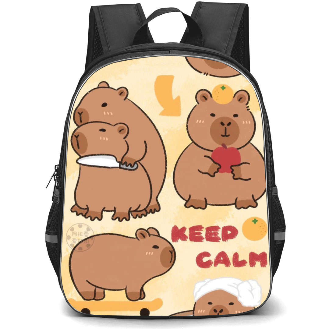 Capybara Backpack StudentPack - Capybara Collage Keep Calm Yellow Backgound