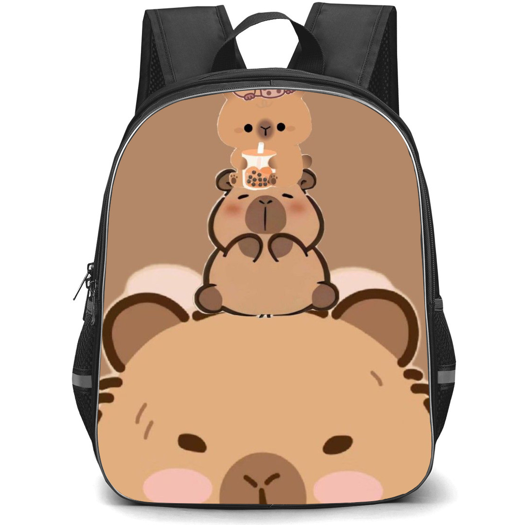 Capybara Backpack StudentPack - Capybara Collage On Top Of Head Brown Background