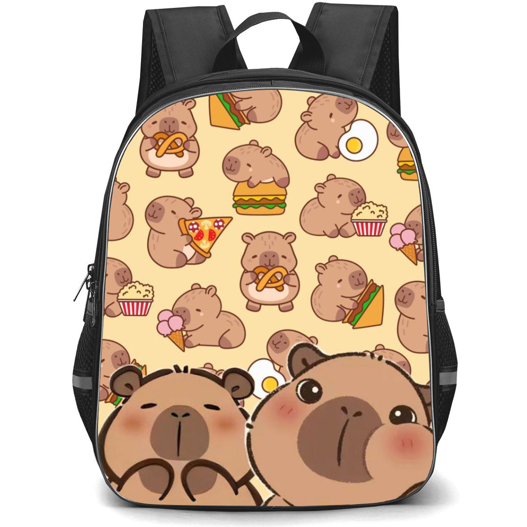 Capybara Backpack StudentPack - Capybara Eating Illustration Collage