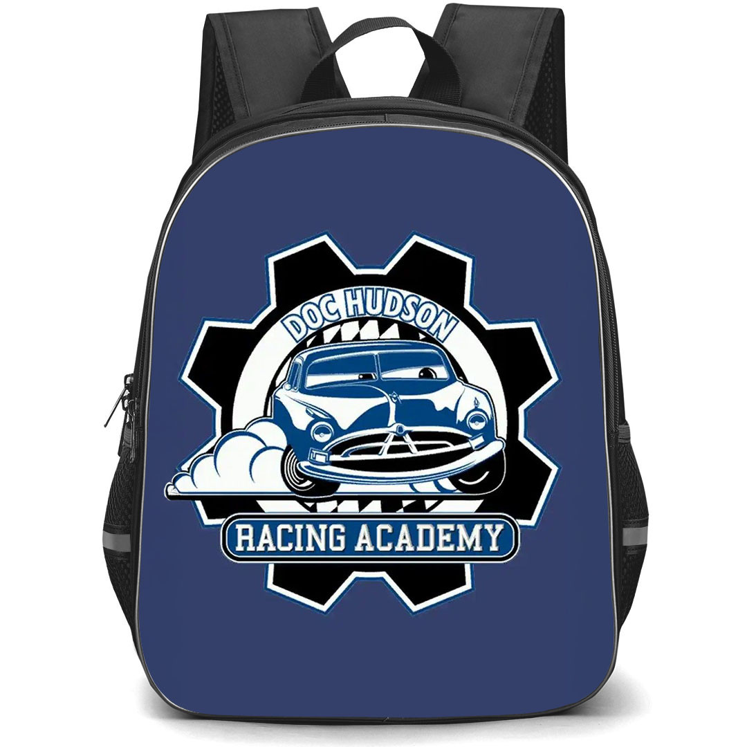 Cars Doc Hudson Backpack StudentPack - Doc Hudson Racing Academy Logo On Blue Background