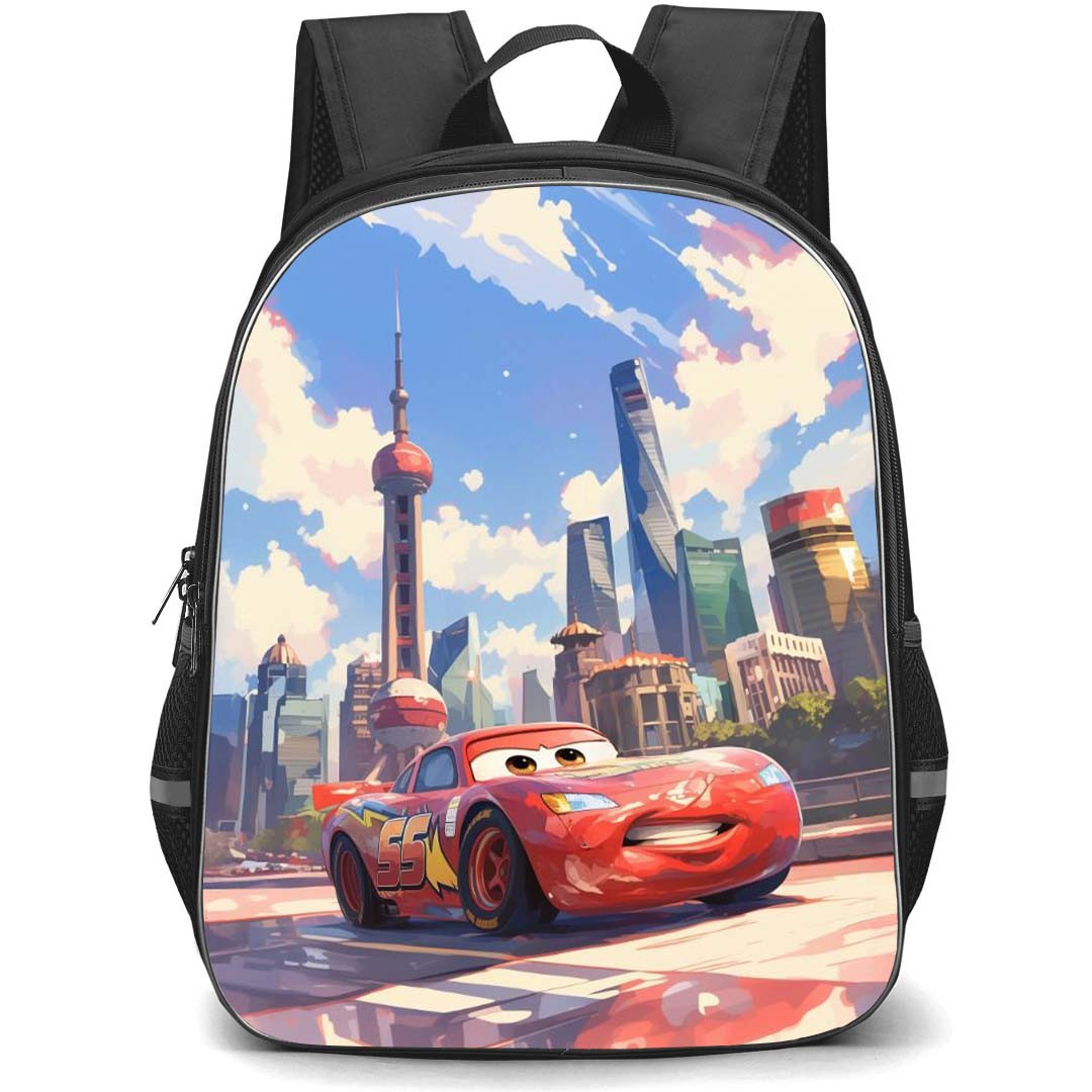 Cars Lightning McQueen Backpack StudentPack - Lightning McQueen On A City Background Painting
