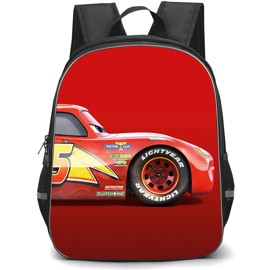 Cars Lightning McQueen Backpack StudentPack - Lightning McQueen Lightway Side View Red Background