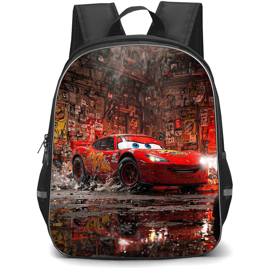 Cars Lightning McQueen Backpack StudentPack - Lightning McQueen Parked In A Wet Garage Poster