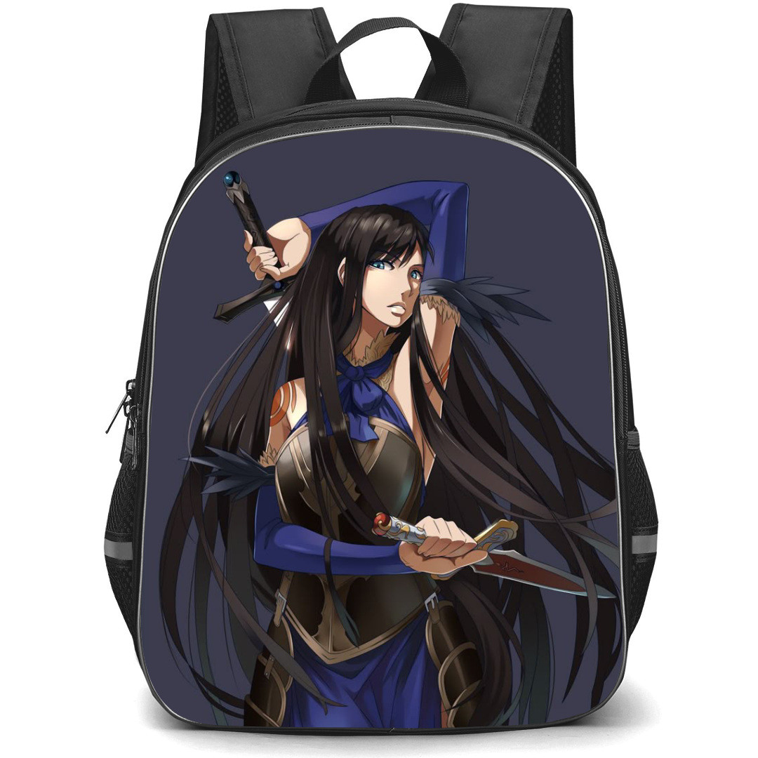 Castlevania Shanoa Backpack StudentPack - Shanoa Holding Sword And Knift Illustration Art On Dark Background
