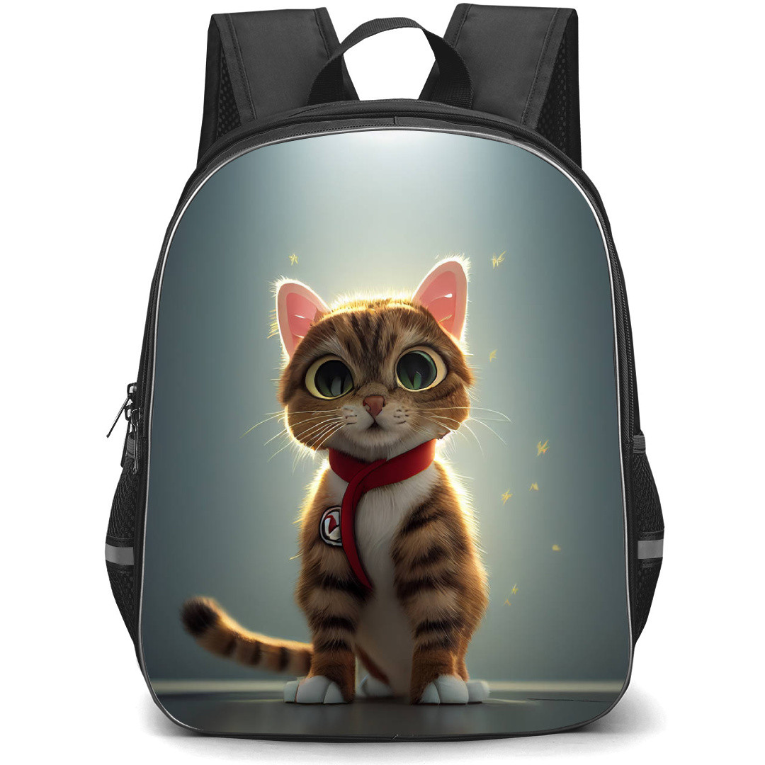 Cat Backpack StudentPack - Adorable Orange Tabby Cat Standing Under Moon Light