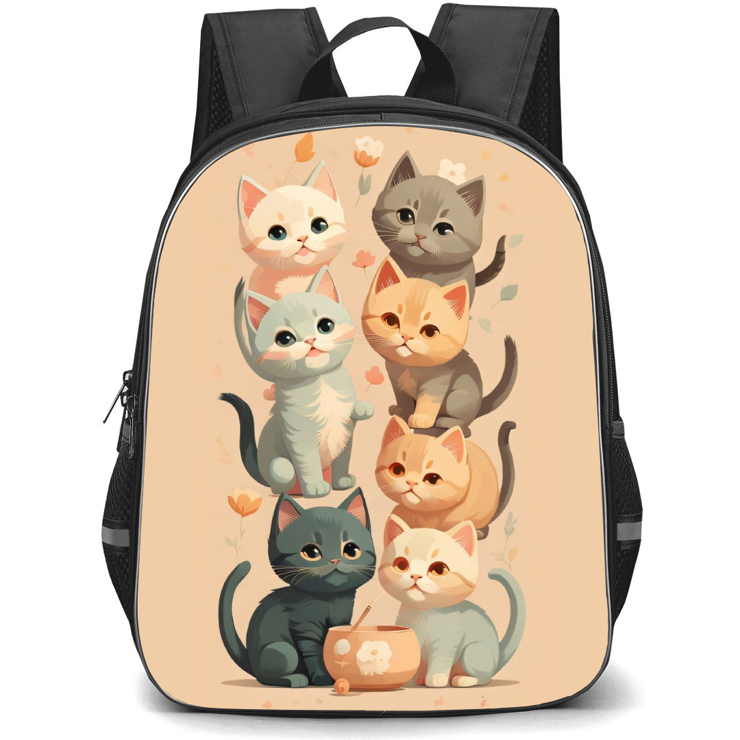 Cat Backpack StudentPack - Baby Cats Vector Art On Beige Background