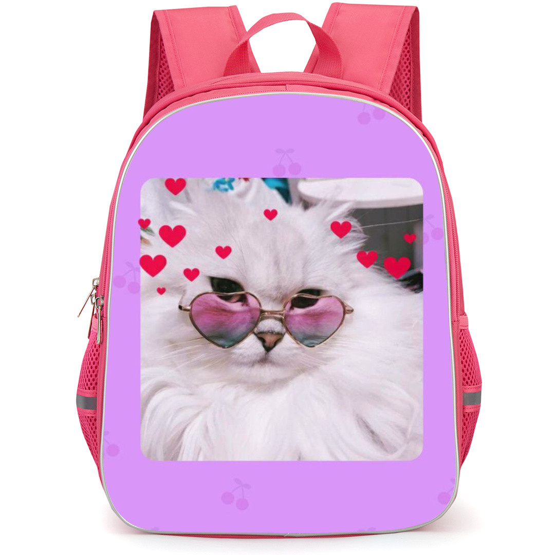 Cat Backpack StudentPack - Persian Cat Wearing Sunglasses On Purple Background