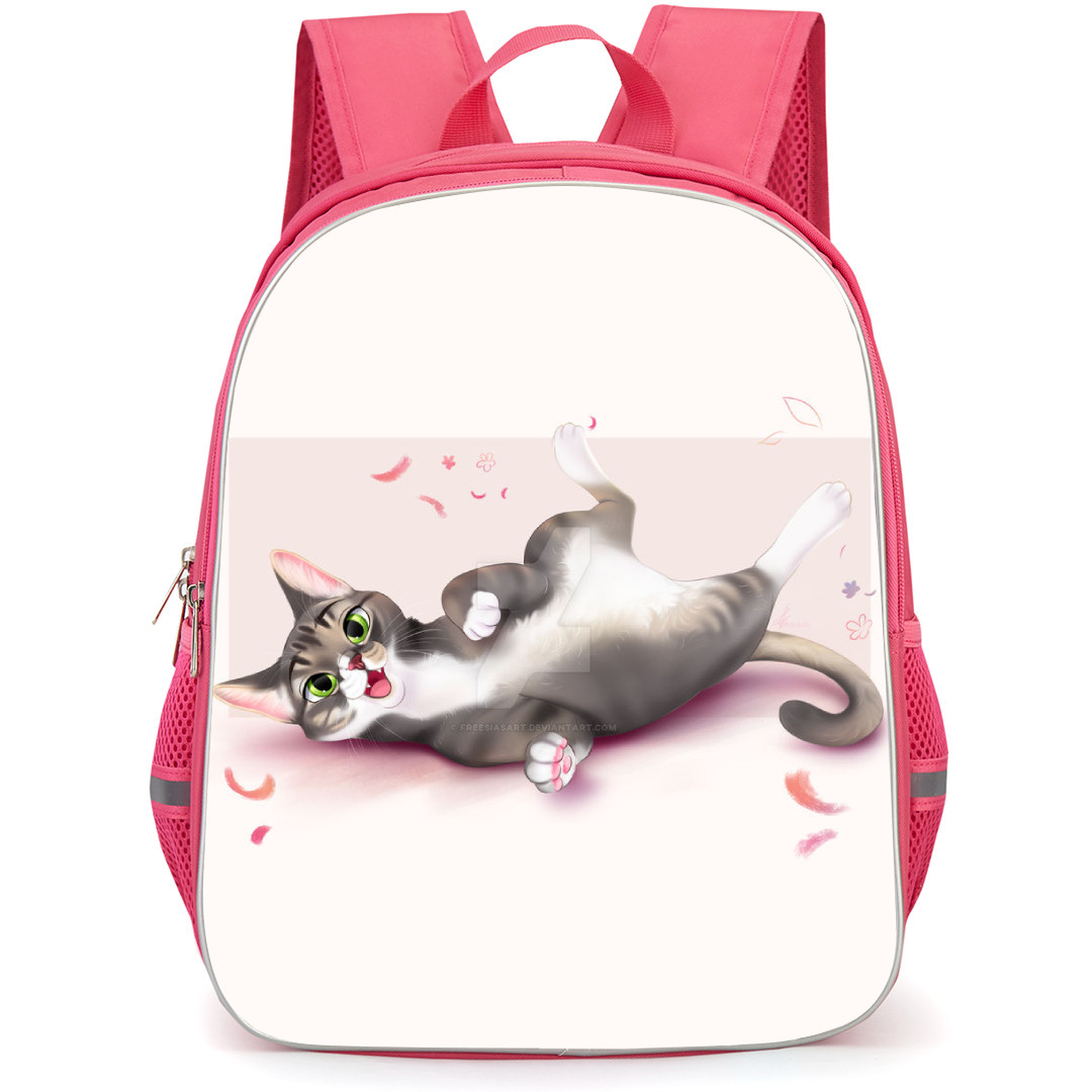 Cat Backpack StudentPack - Cat Playing Art On Pink Background