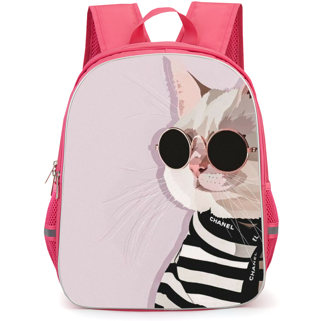 Cat Backpack StudentPack - Cat Side Portrait Digital Art On Pink Background