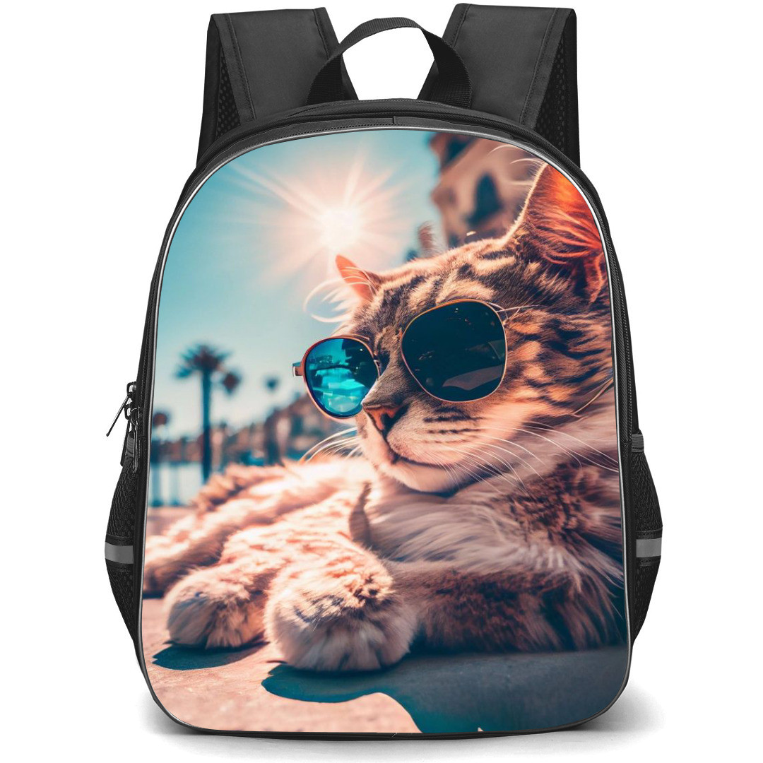 Cat Backpack StudentPack - Cat Sitting In Beach Poster