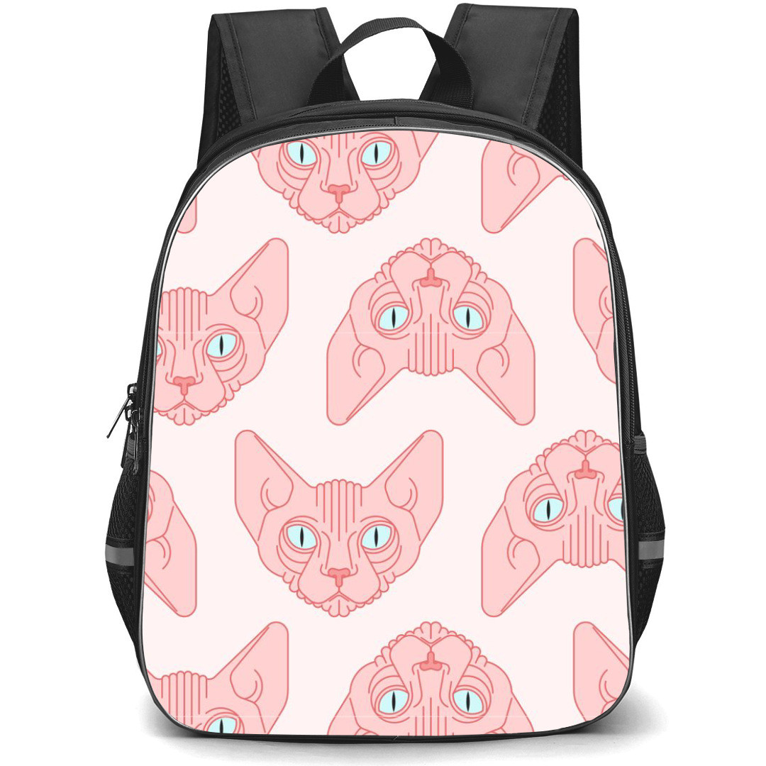 Cat Backpack StudentPack - Sphynx Cat Avatar Pattern Art On Pink Background