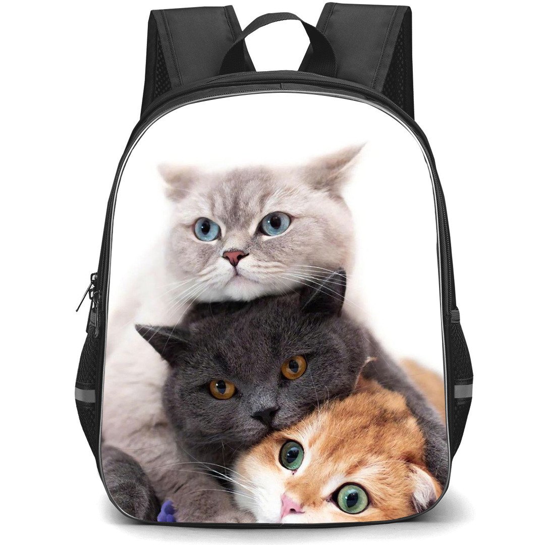 Cat Backpack StudentPack - Three Cats Portrait On White Background
