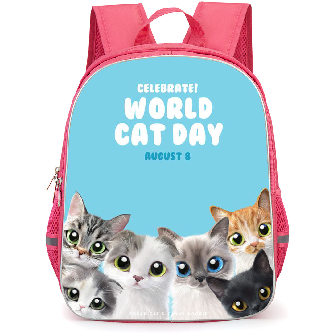 Cat Backpack StudentPack - World Cat Day Poster Blue Background